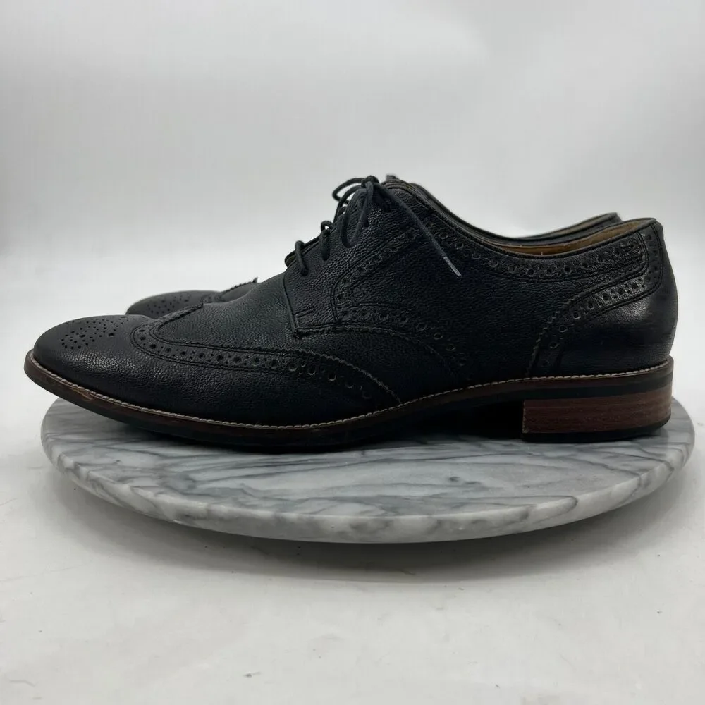 Cole Haan Wingtip Oxford Shoes Mens 11.5 Black Pebbled Leather Lace Up Business
